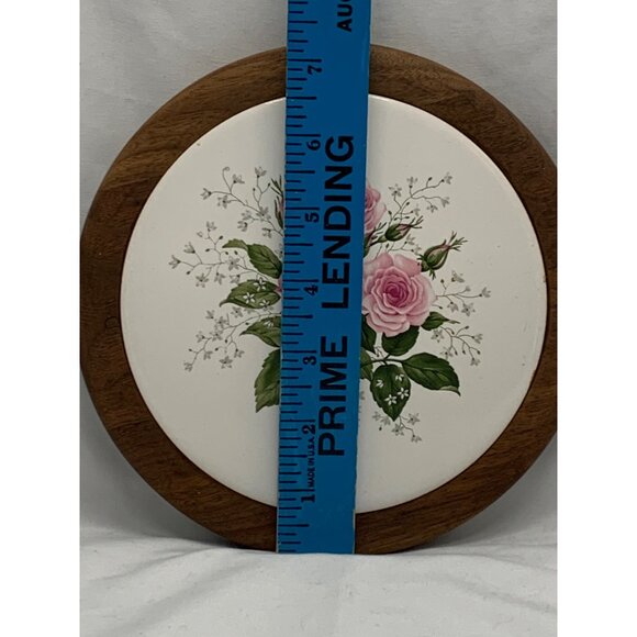 Wood Trivet with Ceramic Pink Floral Trivet Giftwood Inc Tenn - Picture 2 of 5